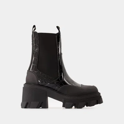 Ganni Bottes Cleated Mid Chelsea -  - Cuir Synthétique - Noir In Black