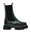 Ganni Cleated Chelsea Boots In Olive Leather In Black