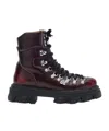 Ganni Chunky Sole Ankle Boots With Metal Eyelets In Burgundy