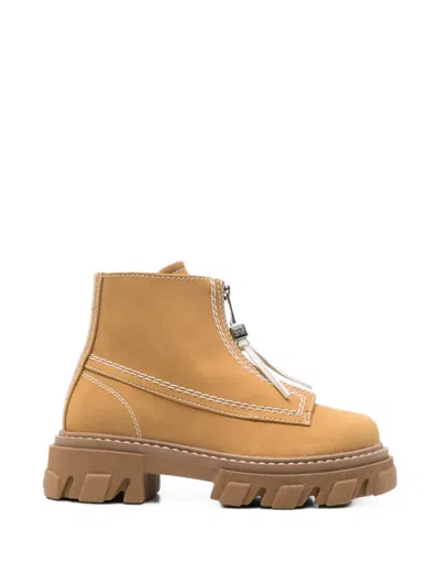 Ganni Cleated Zip Ankle Boots In Brown