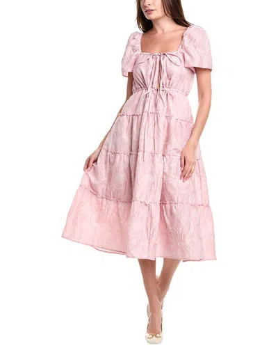 Ganni Cloque Midi Dress In Pink