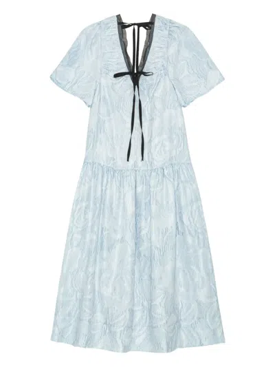 Ganni Cloqué Midi Dress In Blue