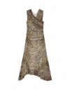 Ganni Brown Long Dress With All-over Leopard Print And Asymmetric Hem In Tech Fabric Woman