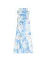 Ganni Ruched Asymmetric Printed Recycled-satin Midi Dress In White