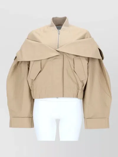 Ganni Coat Elasticated Hem Oversized Collar Pockets In Neutral