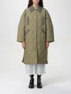 Ganni Midi Green Quilted Coat In Grün