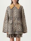 Ganni Leopard Printed Canvas Midi Puffer Jackets Brown In Multi
