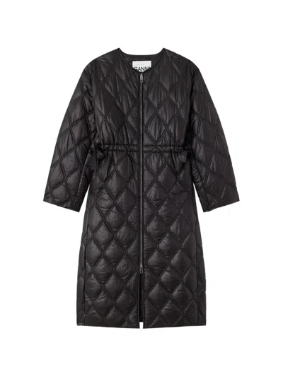 Ganni Coat In Black Quilt In Schwarz