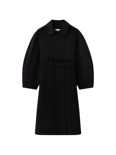 Ganni Coat In Double-faced Wool In Black