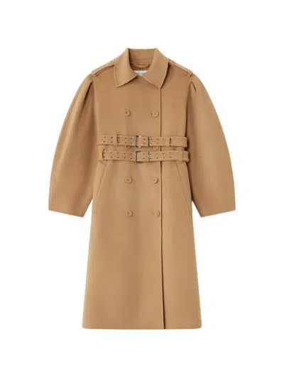 Ganni Coat In Double-faced Wool In Brown