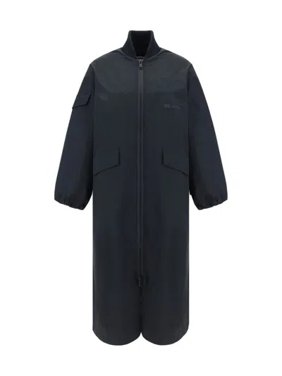 Ganni Two Way Zipped Seersucker Parka In Black