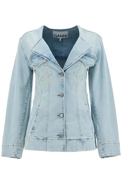 Ganni Slim Fit Denim Stretch Blazer For A In Blue