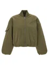 Ganni Green Oversized Bomber Jacket In Twill In Green