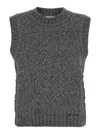 Ganni 'bubble' Grey Sleeveless Vest With Logo Lettering On The Front In Wool Blend Woman In Grey