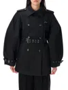 Ganni Double-breasted Belted Short Trench Coat In Black