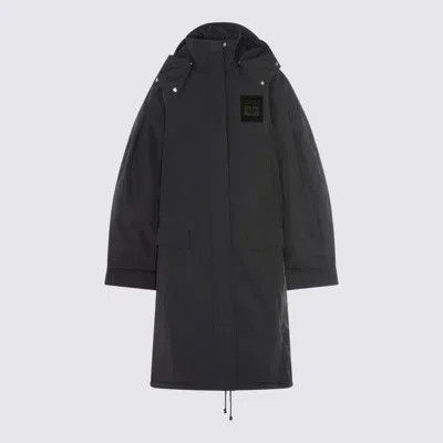 Ganni Black Nylon Down Jacket In Animal Print