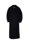 Ganni Double-breasted Wool-blend Peacoat In Black