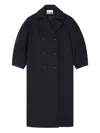 Ganni Balloon-sleeves Double-breasted Coat In Black