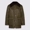 Ganni Down Jacket Corduroy Collar Front Pockets In Green