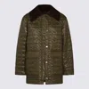 Ganni Down Jacket Corduroy Collar Front Pockets In Green