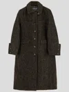 Ganni Herringbone Wool Coat Shitake In Shitake
