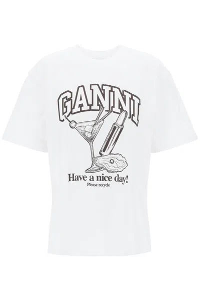 Ganni Future Cocktail Drop Shoulder T-shirt In White