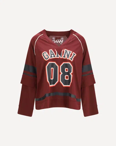 Ganni Cocora Double-layer Long-sleeve T-shirt In Burgundy