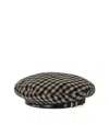 Ganni Checkered Wool Beret Featuring Buckle Detail In Brown
