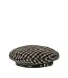 Ganni Checkered Wool Beret Featuring Buckle Detail In Brown