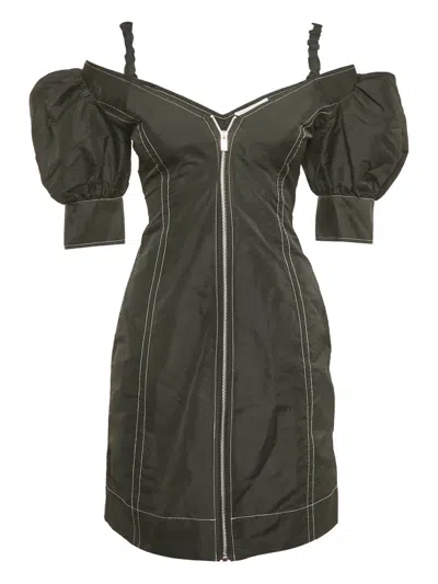 Pre-owned Ganni Cold-shoulder Mini Dress In Black