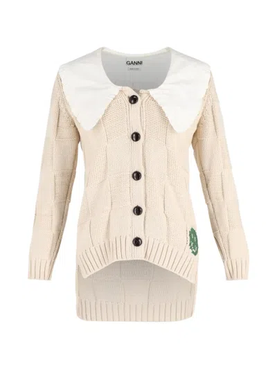 Pre-owned Ganni Collared Cardigan In Neutral