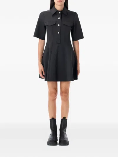 Ganni Chic Mini Dress With Scalloped Buttons In Black