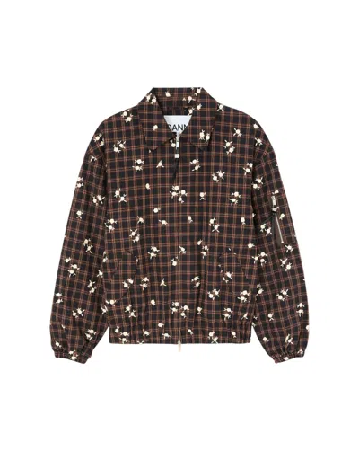 Ganni Collared Long-sleeved Casual Jacket In Brown