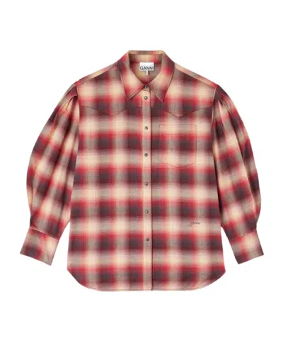 Ganni Collared Long-sleeved Shirt In Brown