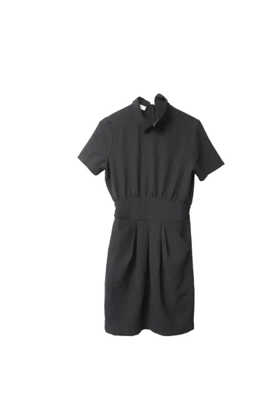 Ganni Collared Mini Dress In Black Nylon