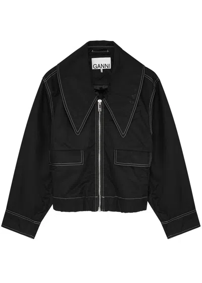 Ganni Collared Nylon Jacket In Black