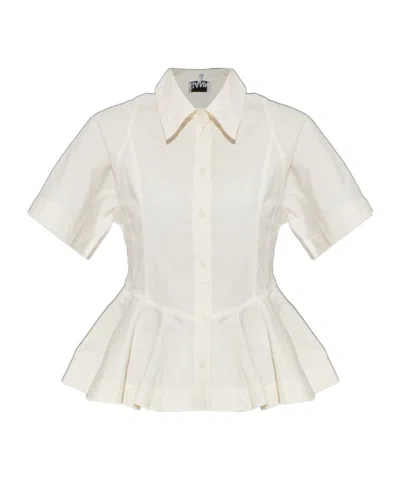 Ganni Collared Short-sleeve Shirt In White