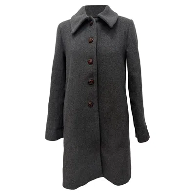 Ganni Collared Trench Coat In Grey Wool In Gold