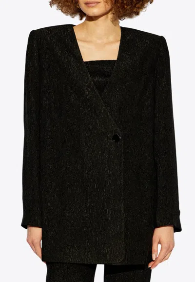 Ganni Collarless Single-breasted Blazer In Black