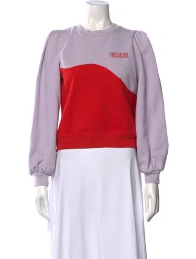 Pre-owned Ganni Colorblock Pattern Crew Neck Sweatshirt In Red