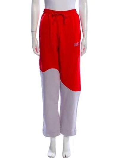 Pre-owned Ganni Colorblock Pattern Embroidered Accent Sweatpants W/ Tags In Red