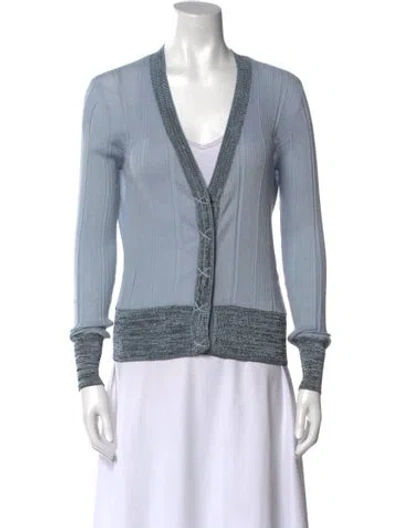 Pre-owned Ganni Colorblock Pattern V-neck Sweater In Blue