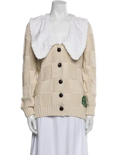 Pre-owned Ganni Colorblock Pattern V-neck Sweater In White