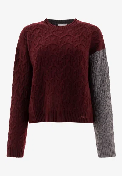 GANNI COLORBLOCKED CABLE KNIT WOOL SWEATER