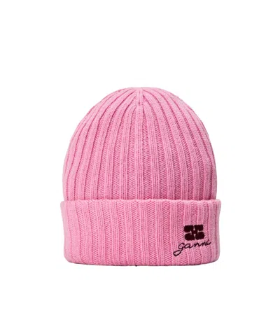 Ganni Colorful Knit Hat In Pink