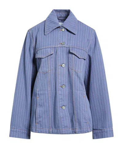 Ganni Colorful Striped Denim Jacket In Blue