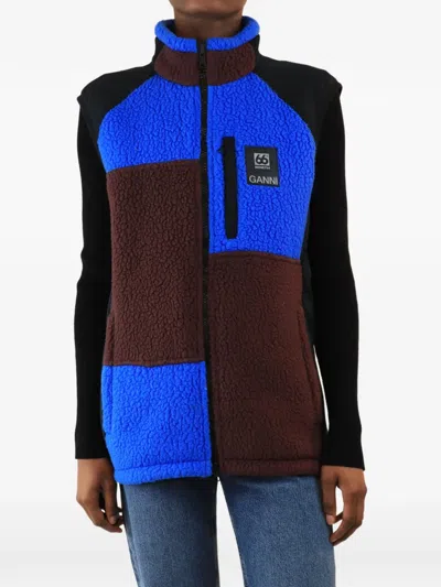 Pre-owned Ganni Colour-block Fleece Vest In Blue