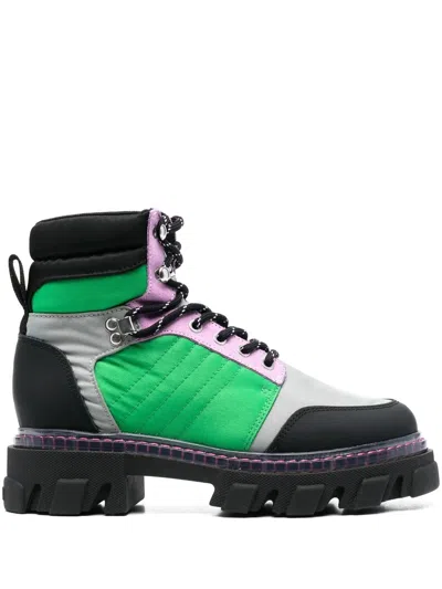 Ganni 50mm Recycled Fabric Hiking Boots In Kelly Green