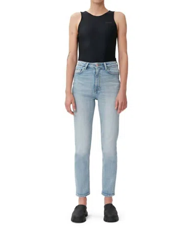 Ganni Comfort Stretch Cutye Cropped Jeans In Light Blue Vintage In Multi