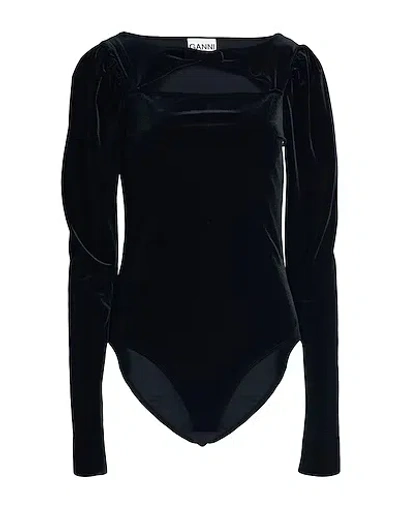 Ganni Comfortable Skin-friendly Long-sleeve Top With Bow In Black